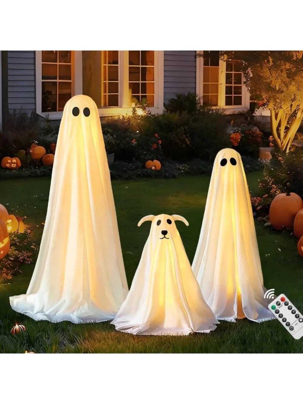 Spooky Ghost Decorations - 3 Pack Lighted Halloween Decor for Home, Porch & Yard